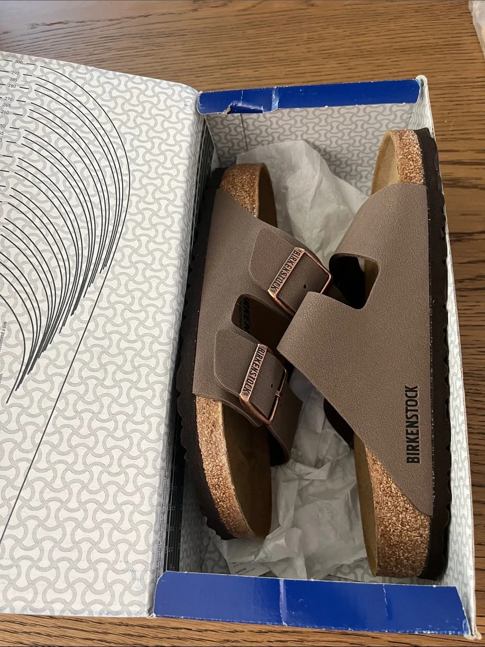 Birkenstock Arizona Two-Strap Sandal in Mocca with Rose Gold Buckles